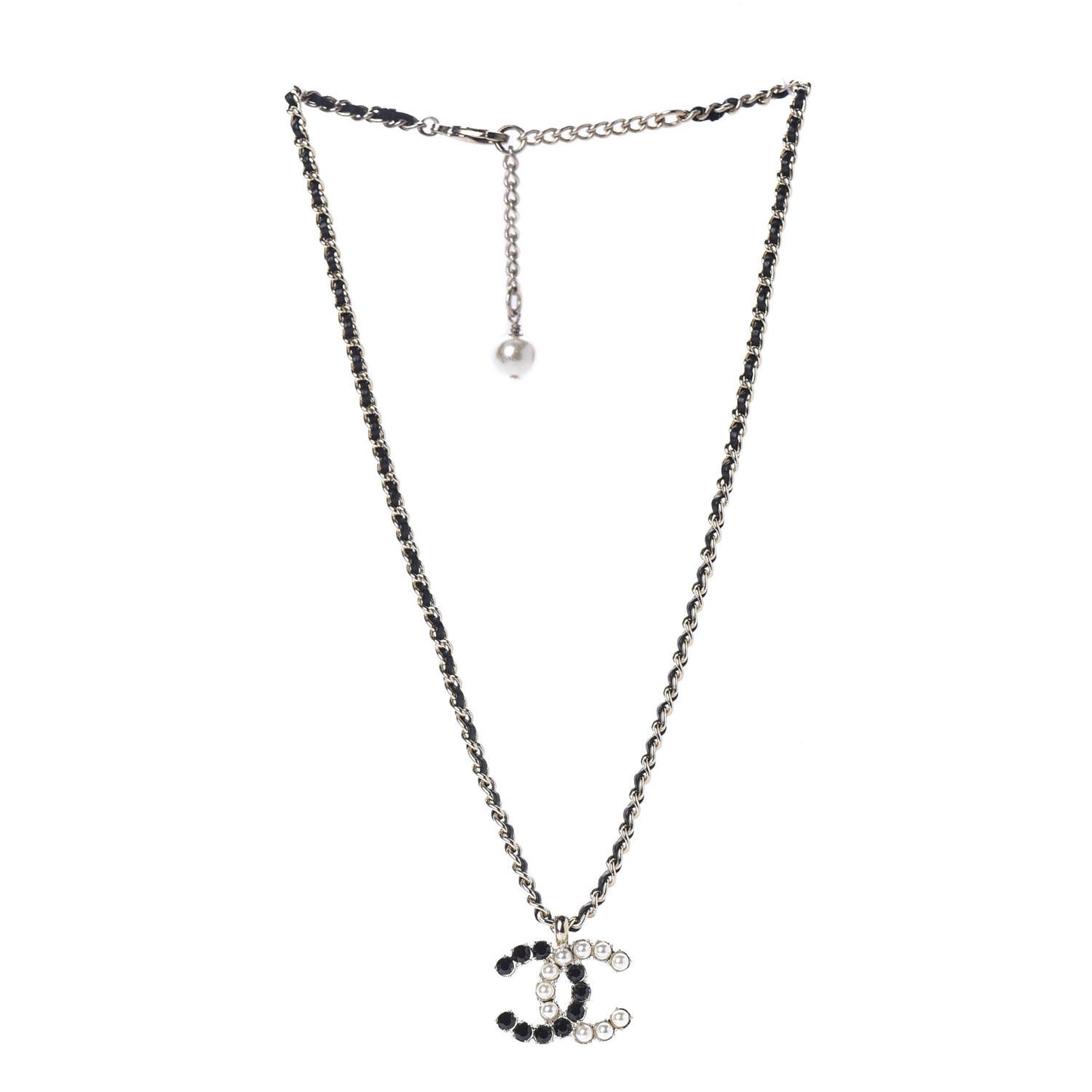 Lambskin Resin Pearl Dazzling Domino Short Necklace Gold Black