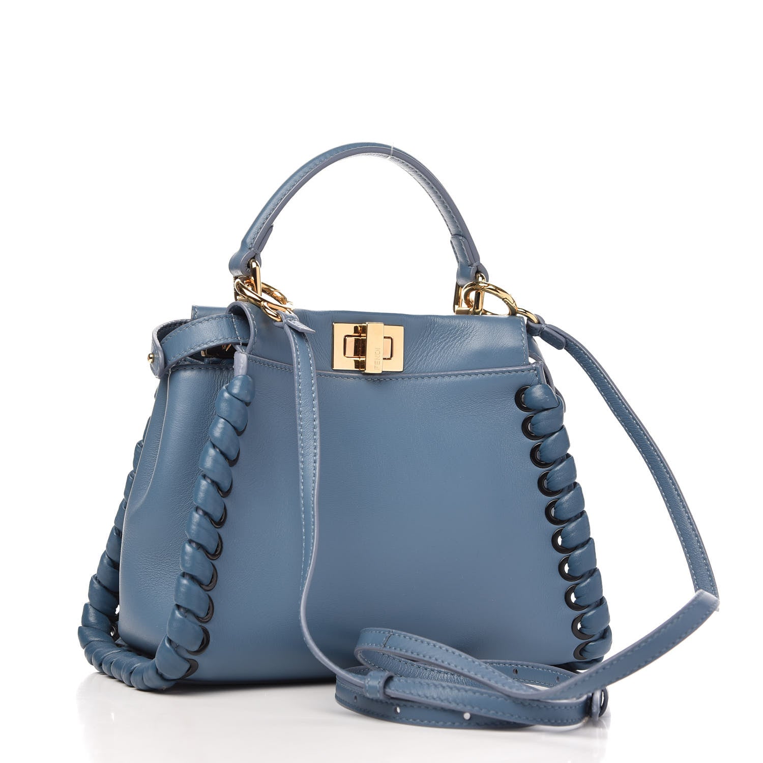 Fendi Nappa Lace Up Mini Peekaboo Iconic Satchel Cobalto 3 of 9