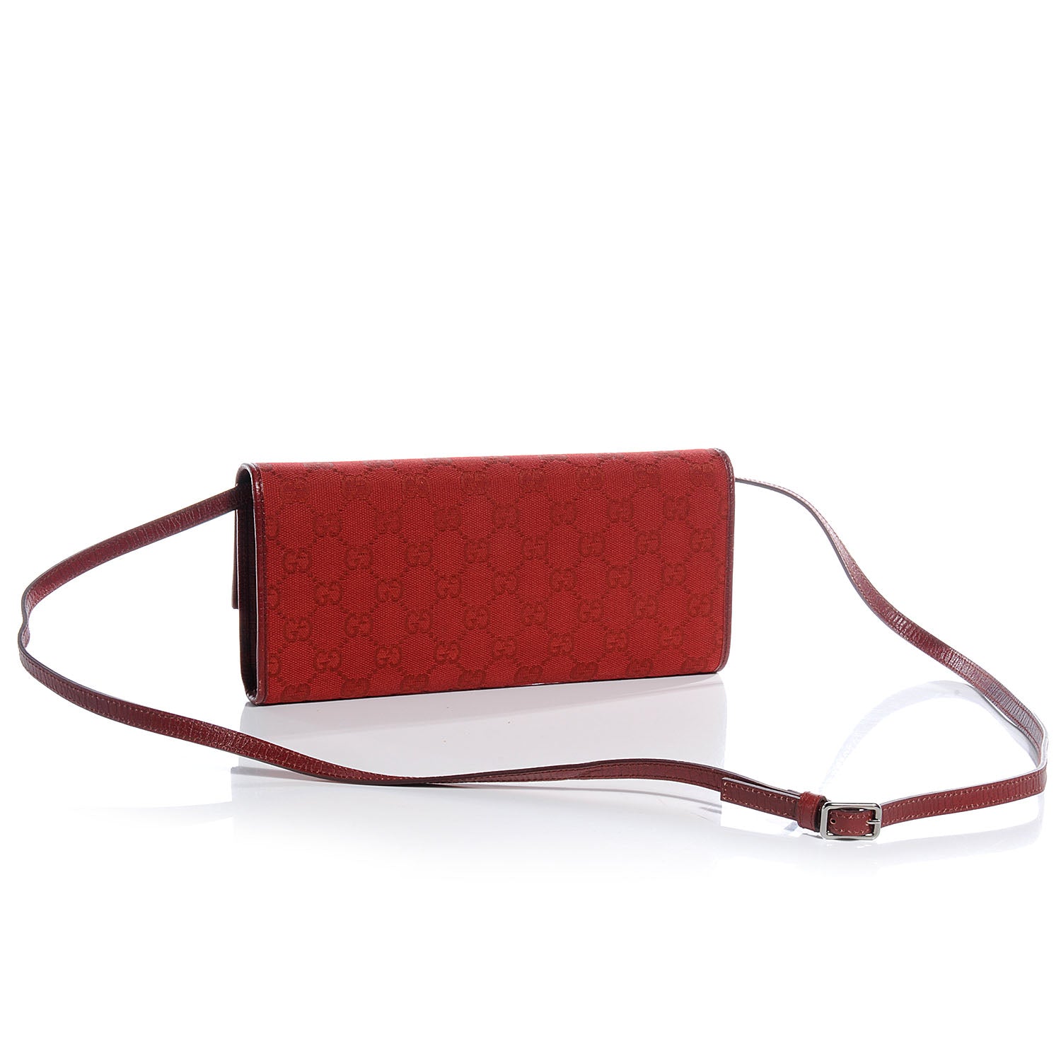 Gucci Monogram Canvas GG Bamboo Bar Clutch Red 3 of 7