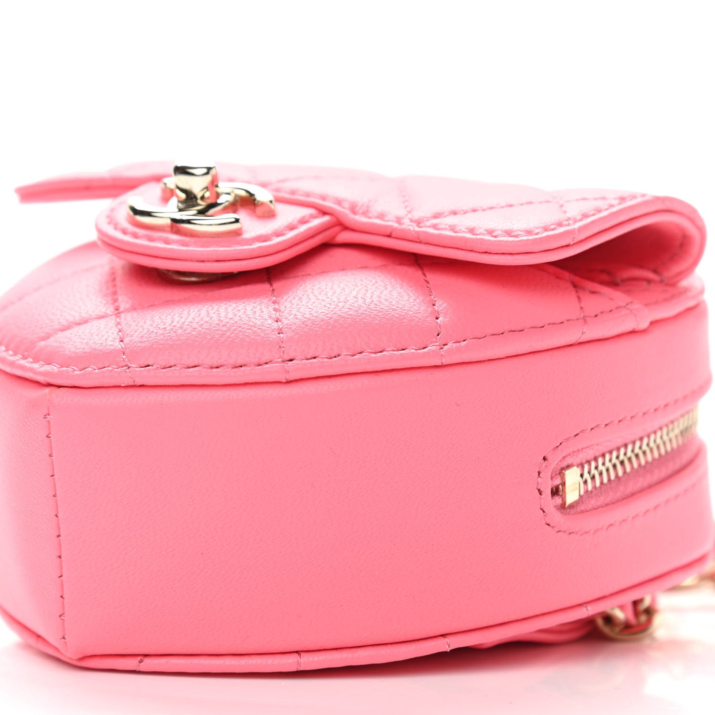Lambskin Quilted CC In Love Heart Waist Belt Bag With Chain Pink