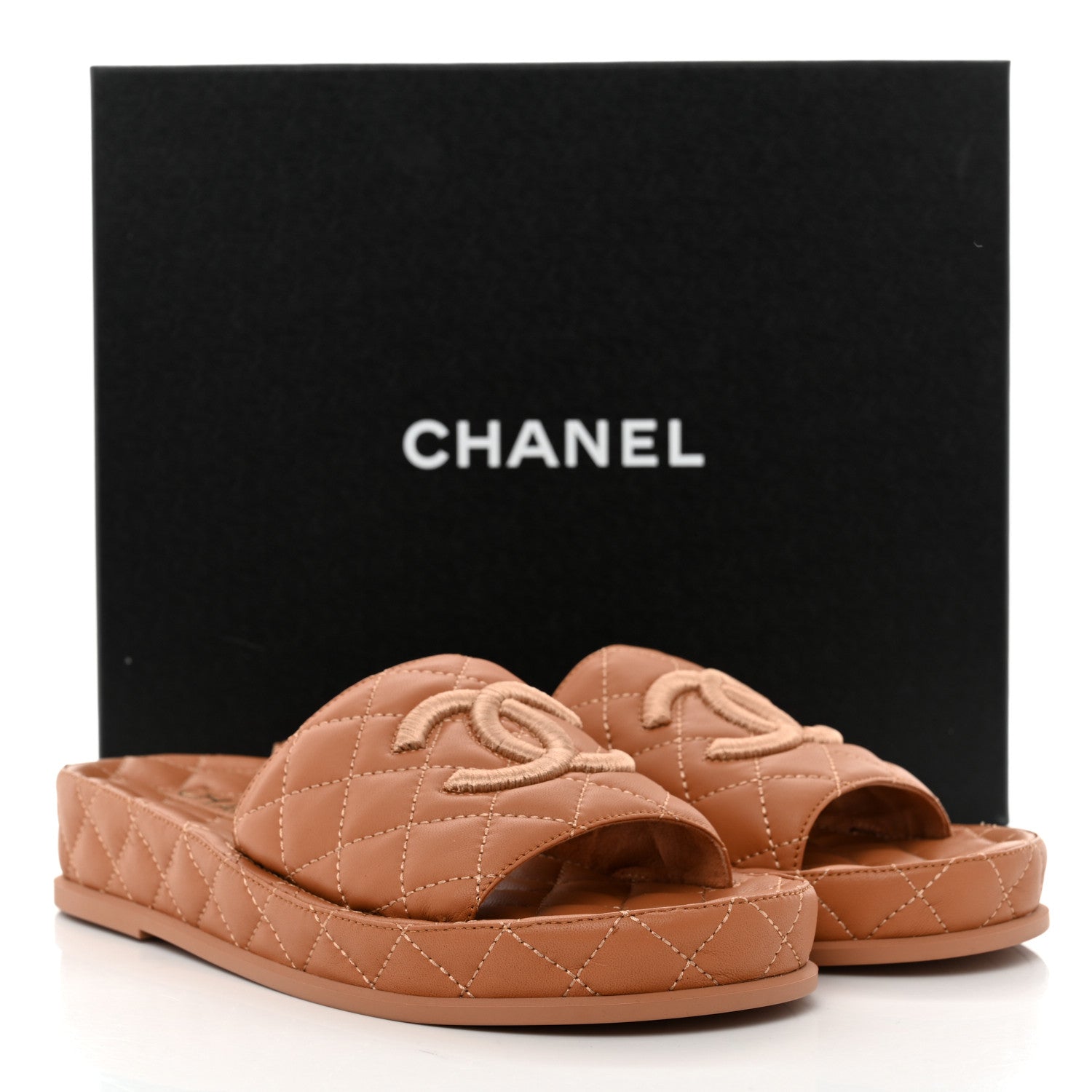 Chanel Lambskin Quilted CC Mules Sandals 38 Brown 9 of 9