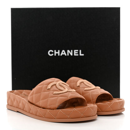 Chanel Lambskin Quilted CC Mules Sandals 38 Brown 9 of 9