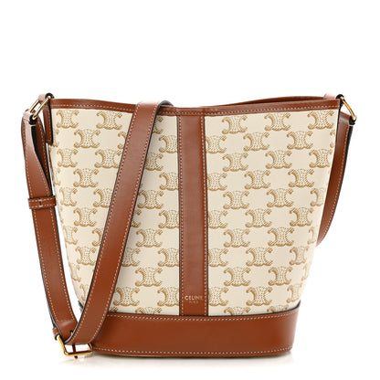 Celine Triomphe Canvas Calfskin Small Bucket Bag White 1 of 10