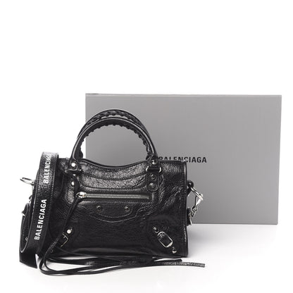 Balenciaga Agneau Classic Silver Hardware Mini City Logo Strap Black White 11 of 11
