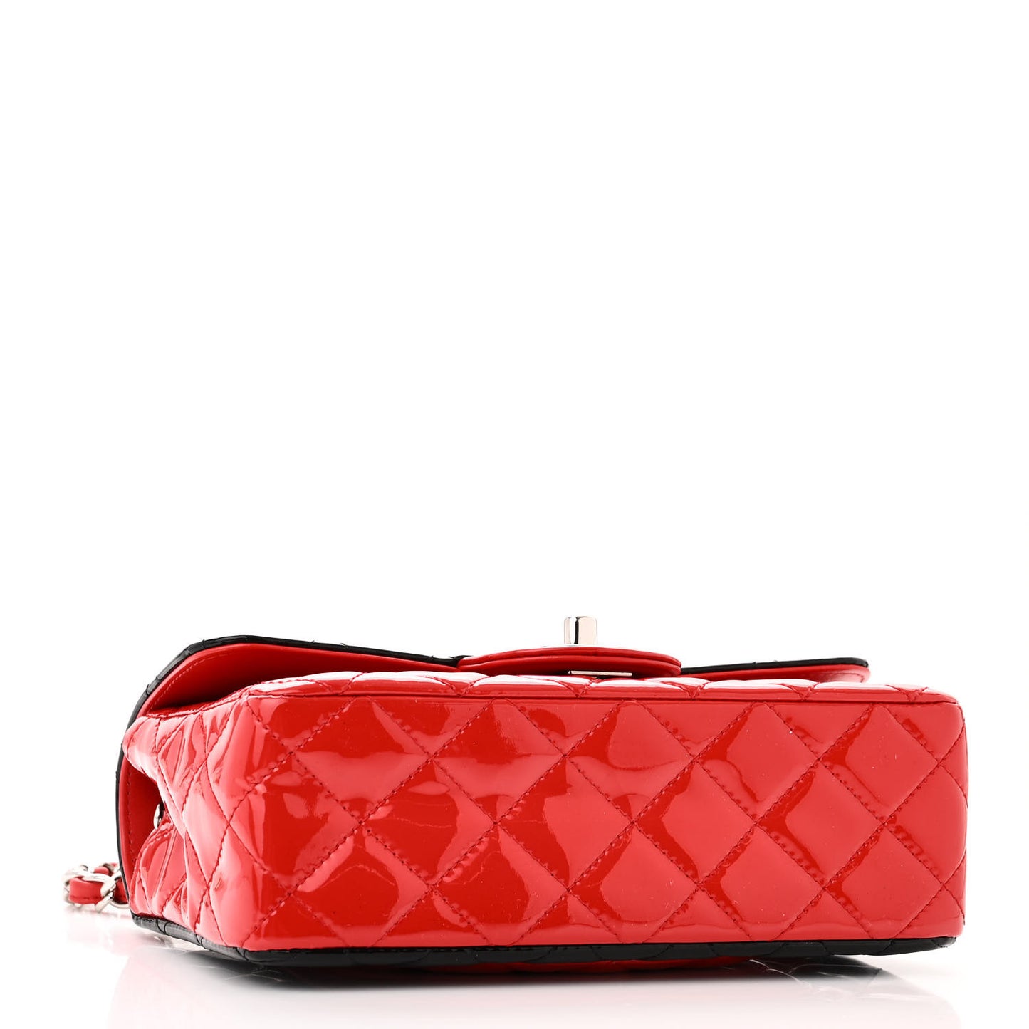 Patent Calfskin Quilted Bi-Color Mini Rectangular Flap Red Black