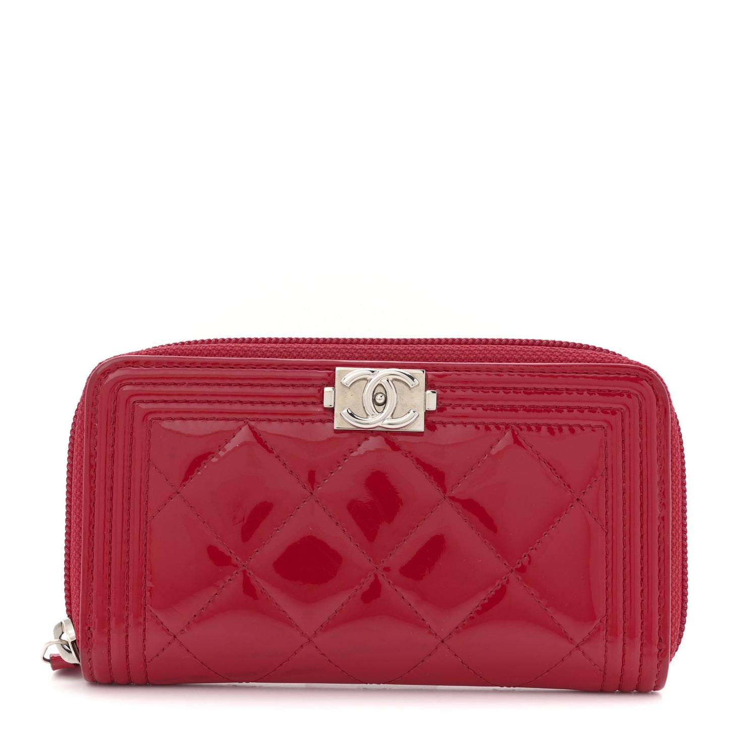 Patent Quilted Small Boy Zip Around Wallet Dark Pink