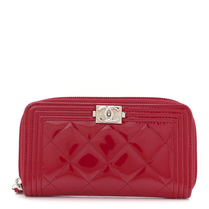 Chanel Patent Quilted Small Boy Zip Around Wallet Dark Pink 1 of 7