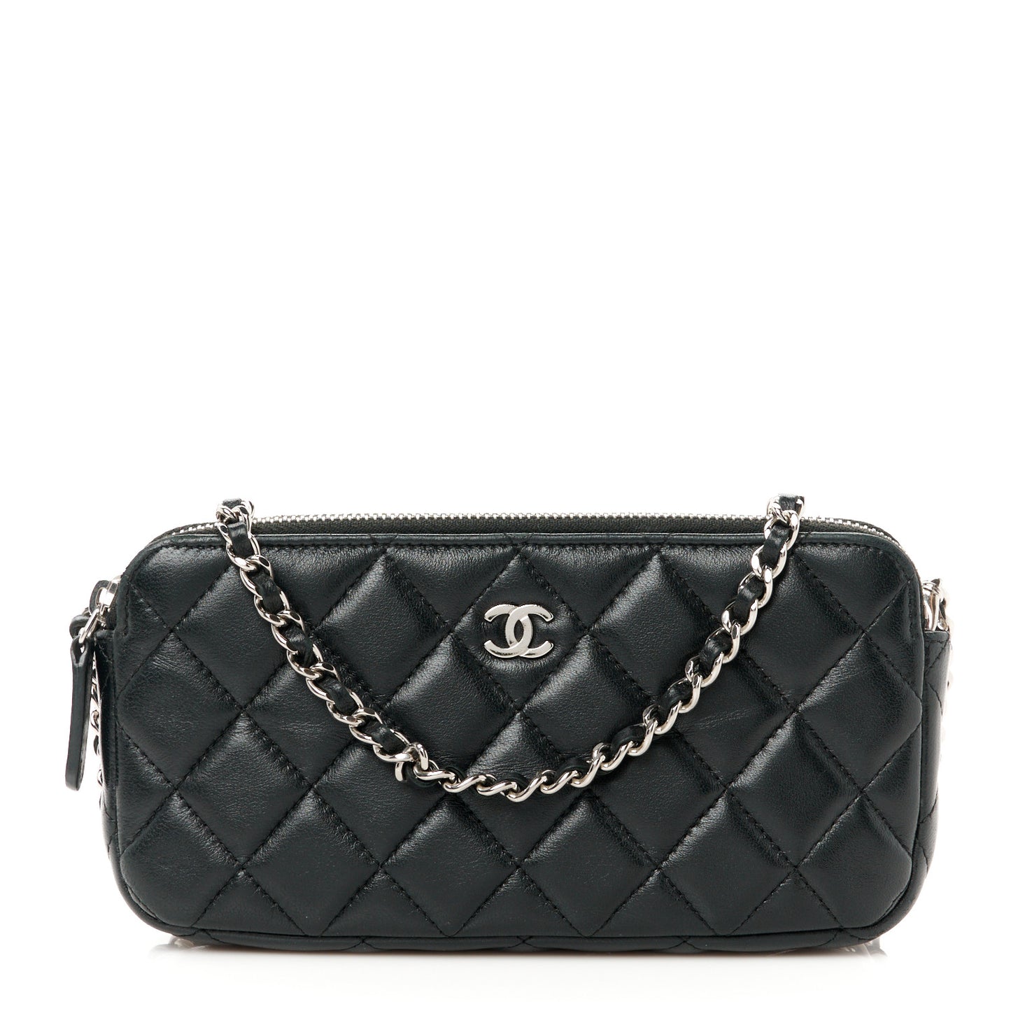 Lambskin Quilted Small Clutch With Chain Black