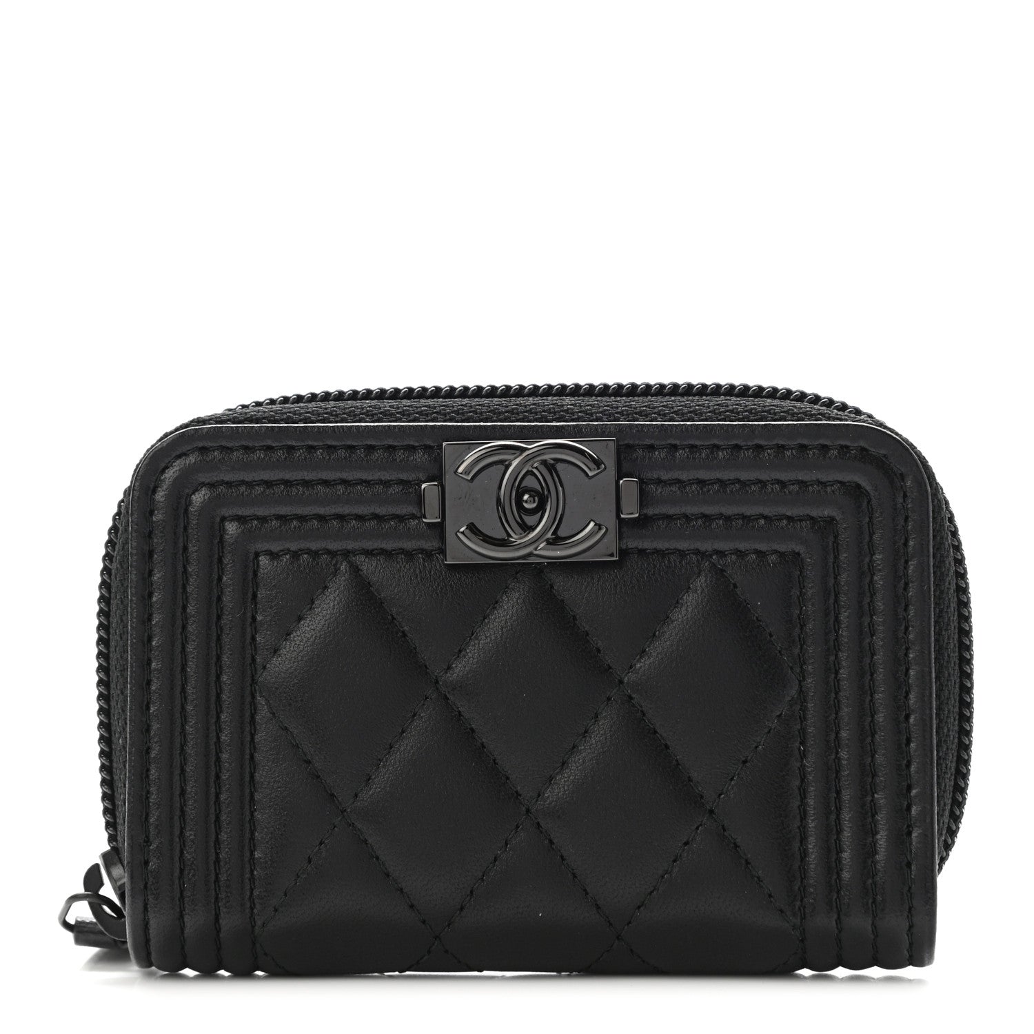 Chanel Lambskin Quilted Zip Around Boy Coin Purse Wallet So Black 1 of 6