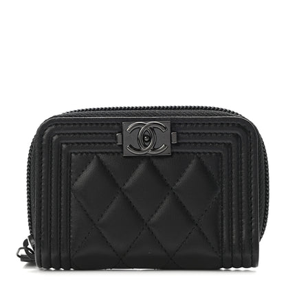 Chanel Lambskin Quilted Zip Around Boy Coin Purse Wallet So Black 1 of 6