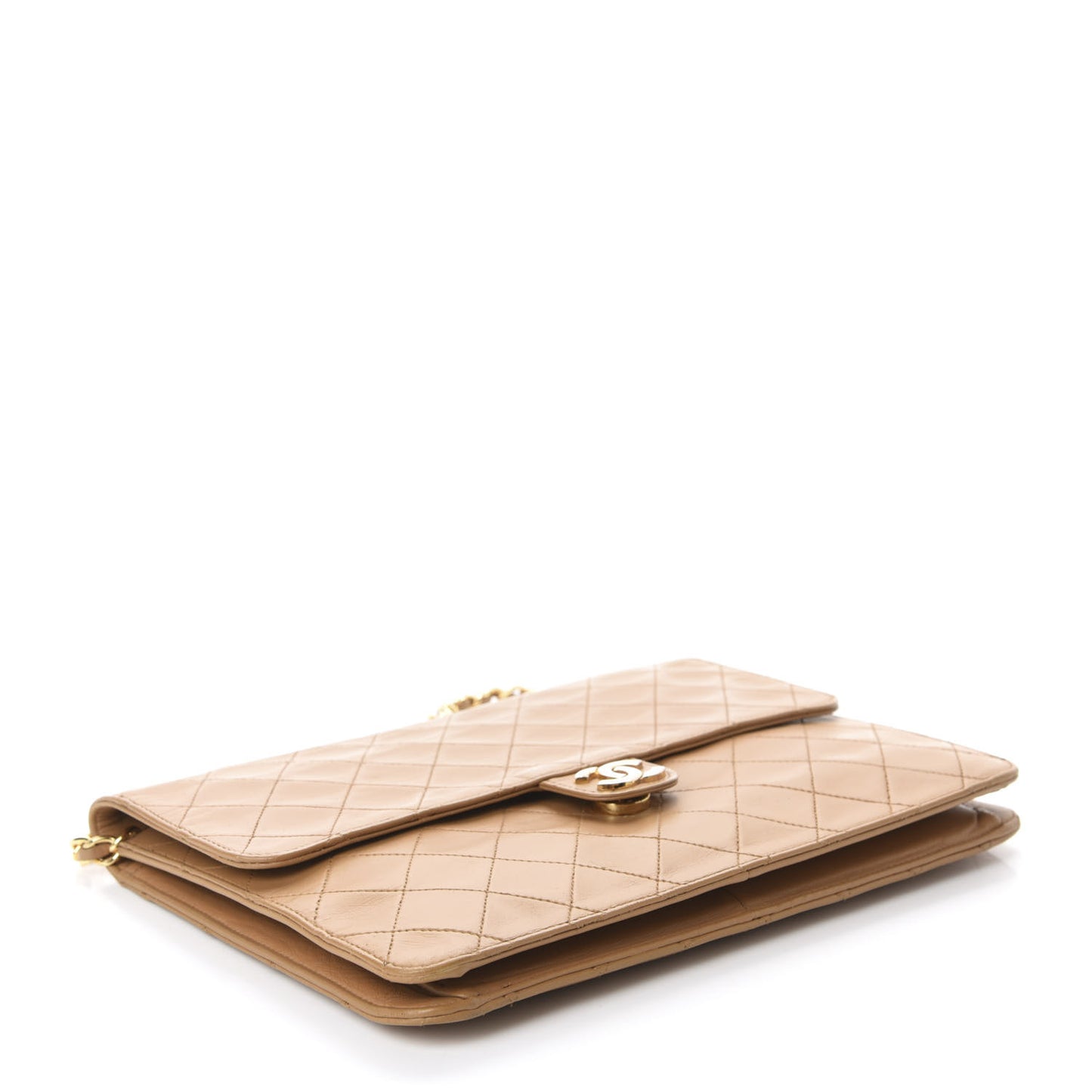 Lambskin Quilted Medium Single Flap Beige