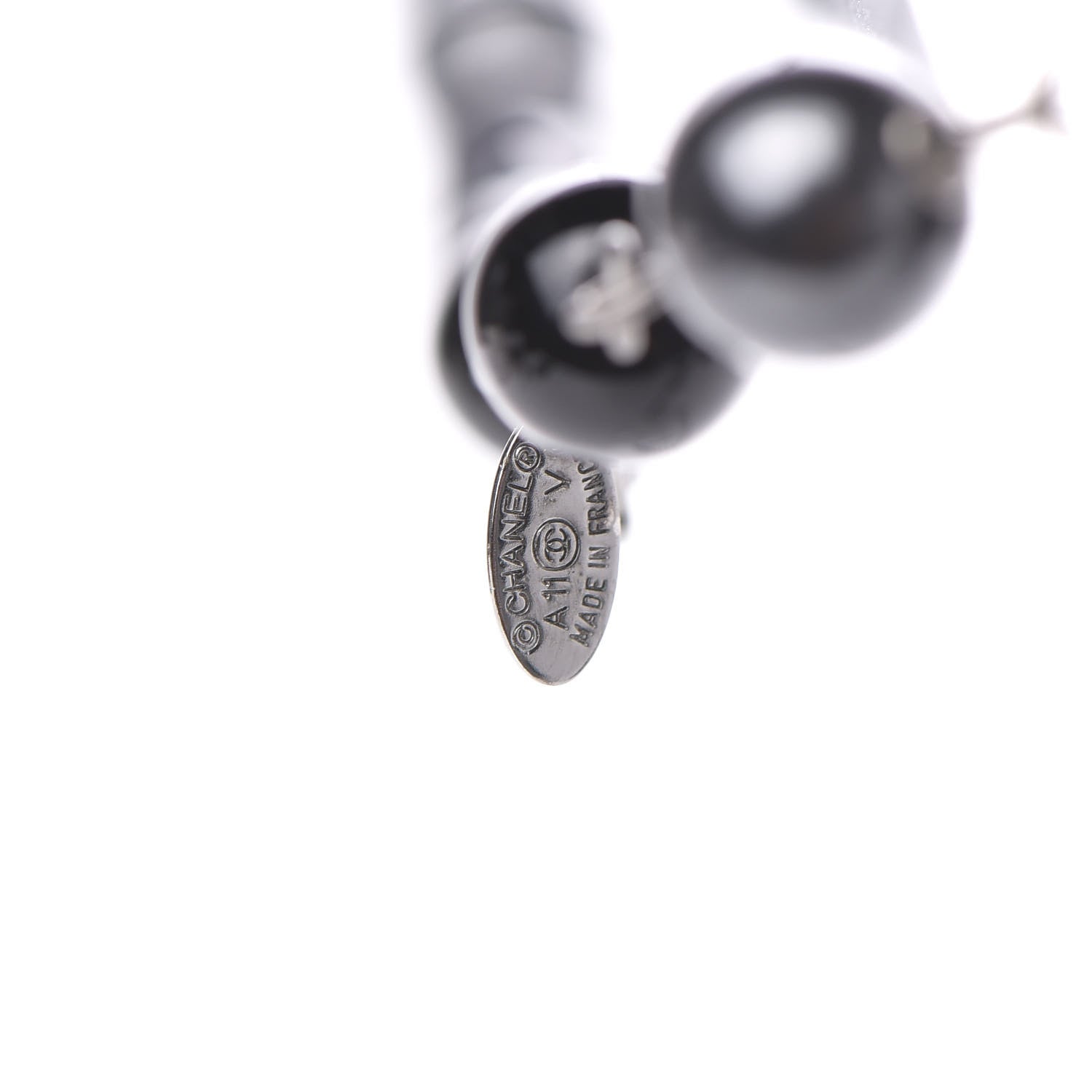 Chanel Pearl Bead Enamel CC Long Necklace Silver Black Grey 4 of 5
