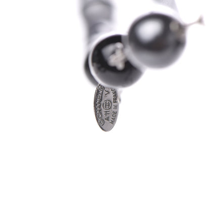 Chanel Pearl Bead Enamel CC Long Necklace Silver Black Grey 4 of 5
