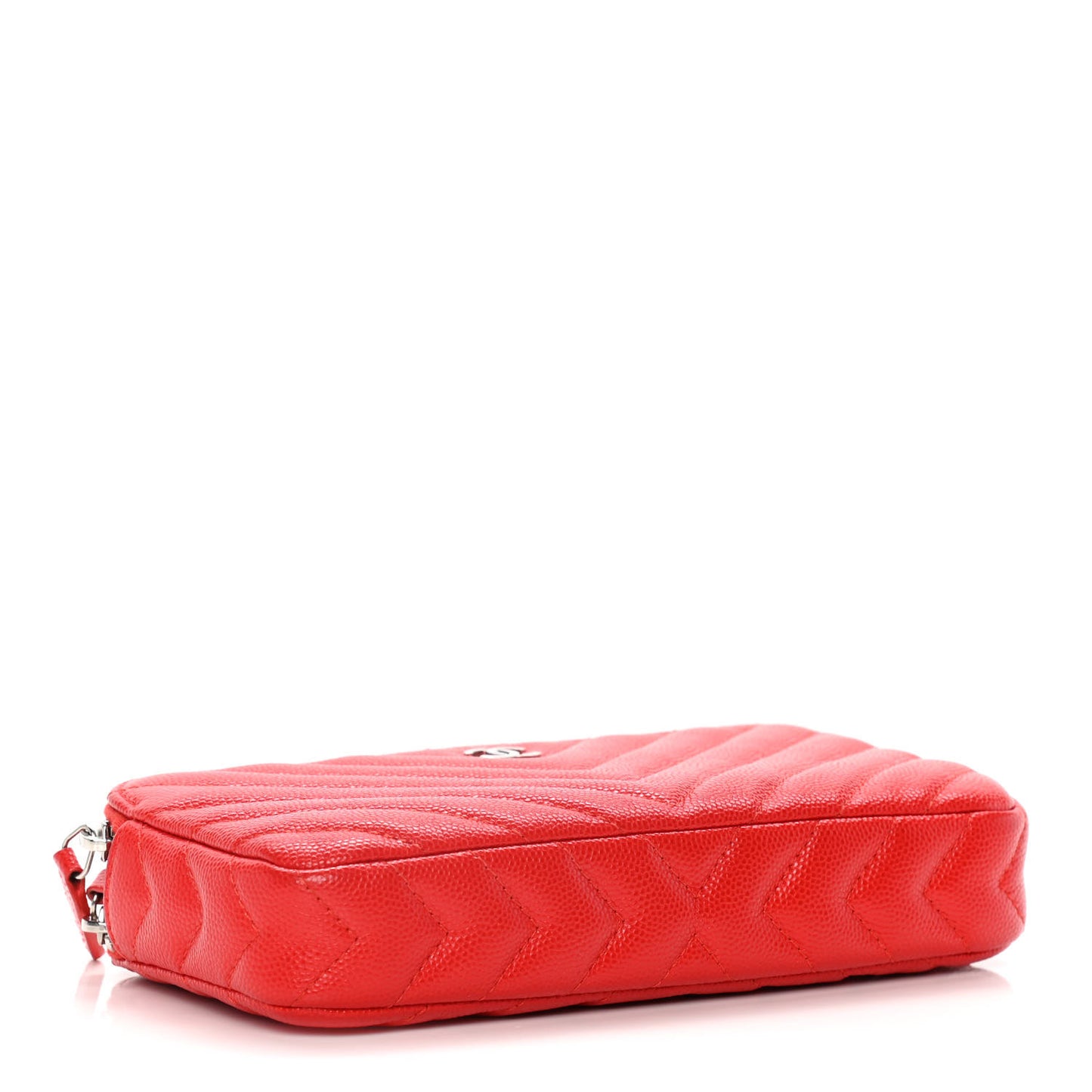 Caviar Chevron Quilted Small Clutch With Chain Light Red