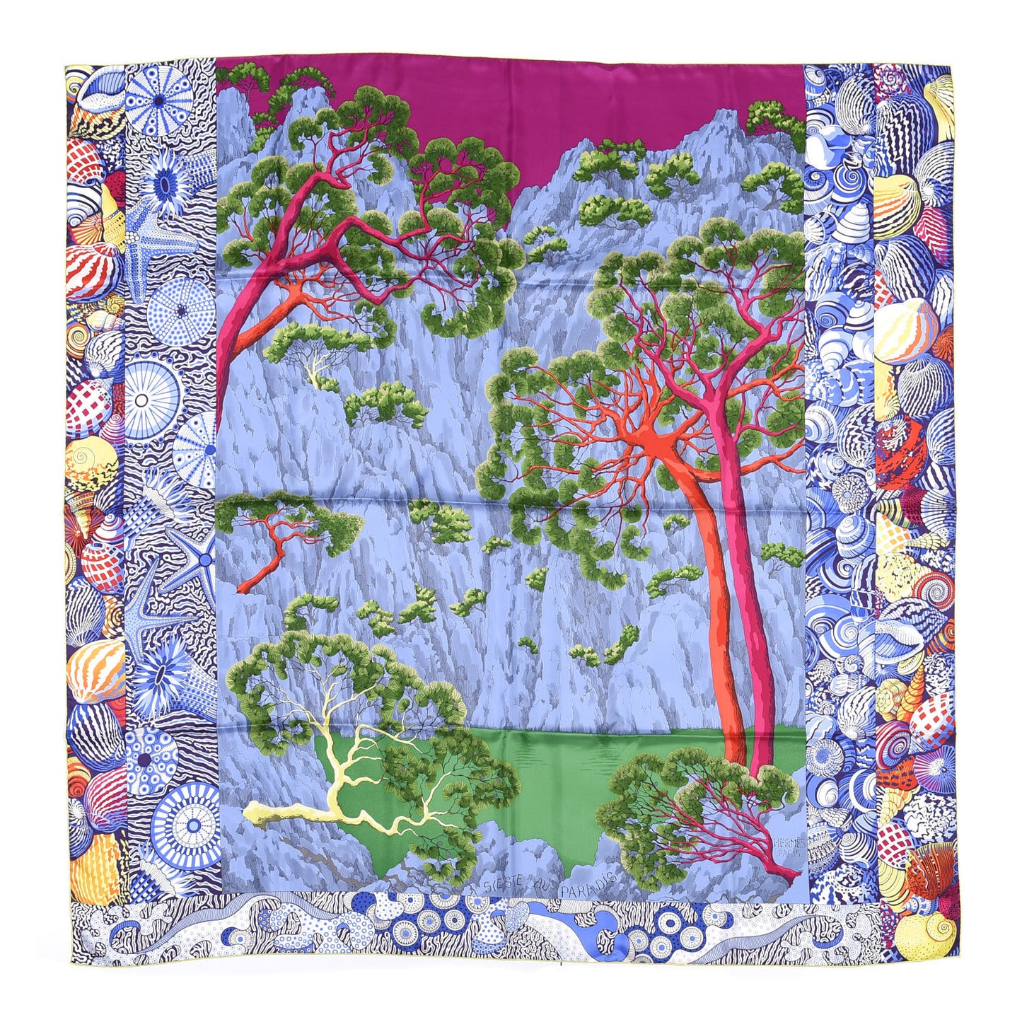 Silk Sieste Au Paradis Scarf 140 Fuchsia Bleu