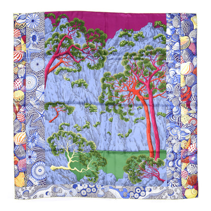 Hermes Silk Sieste Au Paradis Scarf 140 Fuchsia Bleu 1 of 4