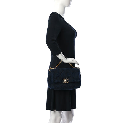 Chanel Tweed Quilted Medium Chanel 19 Flap Navy Blue Black 2 of 10