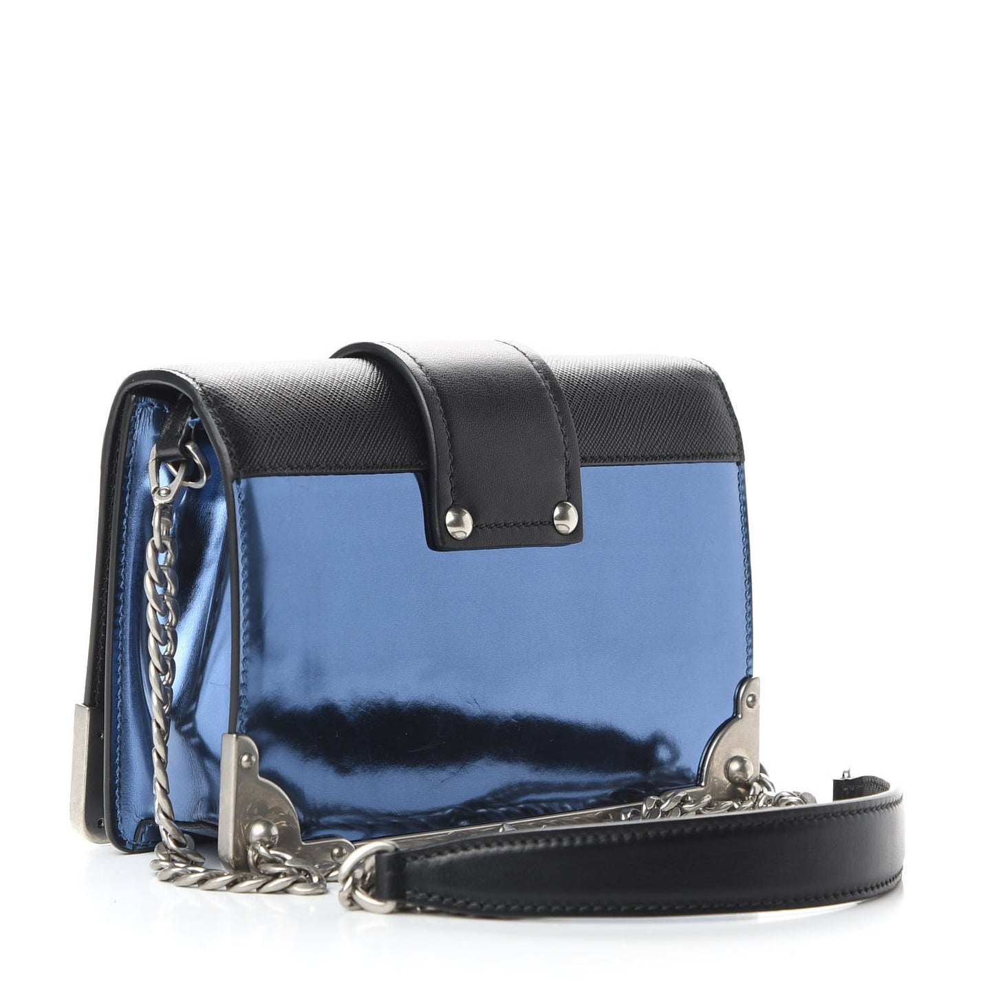 Metallic Vitello Saffiano Cahier Bag Denim Black