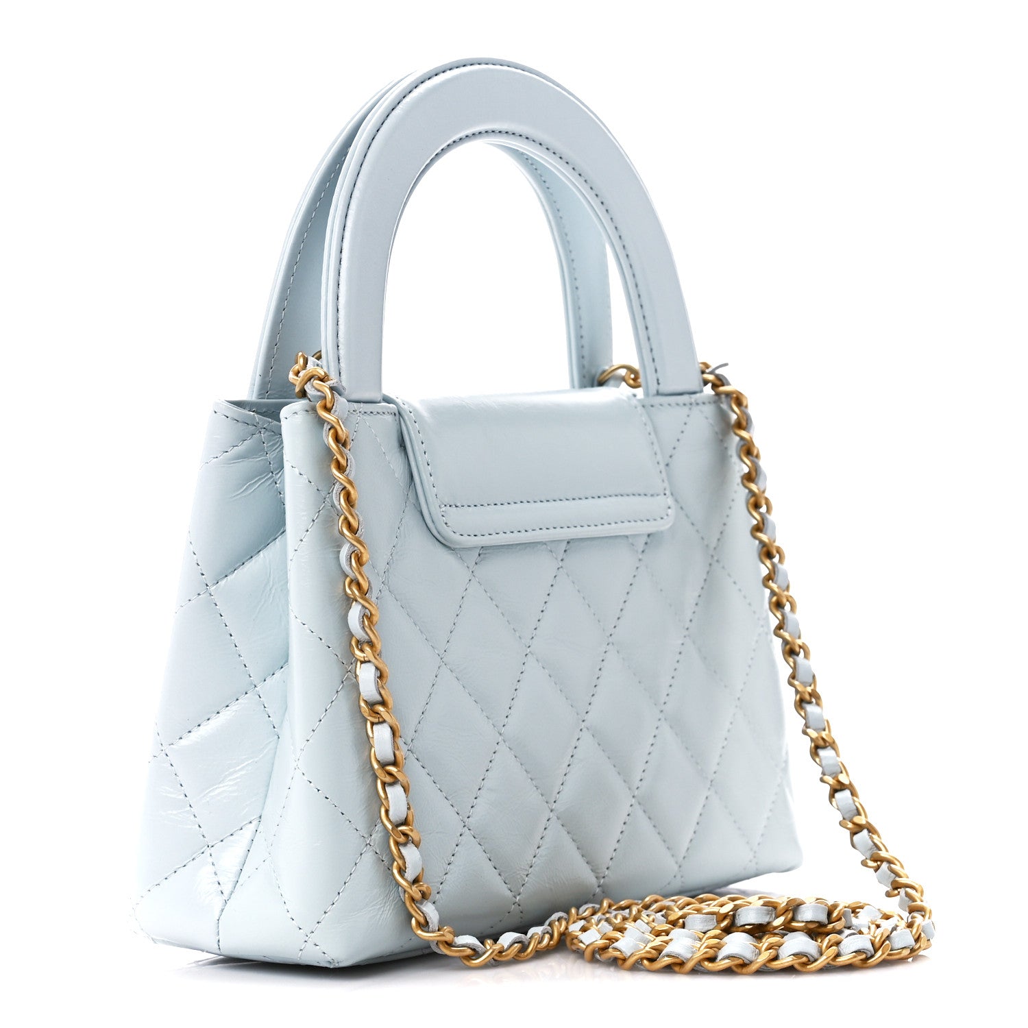 Chanel Shiny Aged Calfskin Quilted Nano Kelly Shopper Light Blue 3 of 10