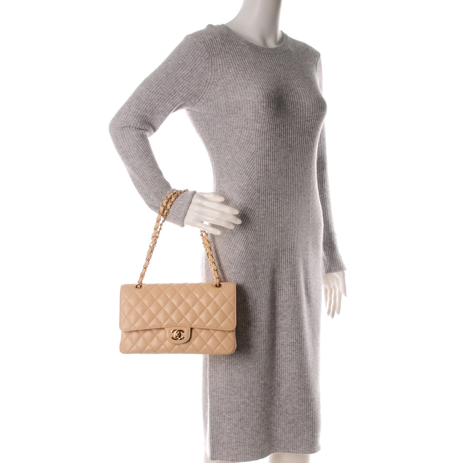 Chanel Caviar Quilted Medium Double Flap Beige Clair 2 of 8