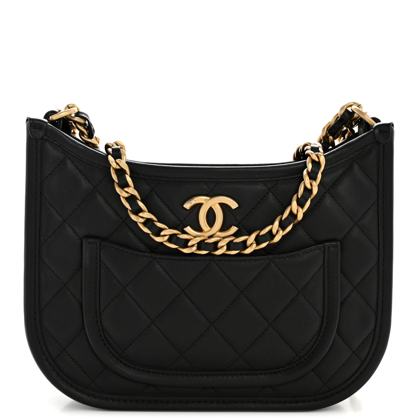 Calfskin Quilted Hobo Black