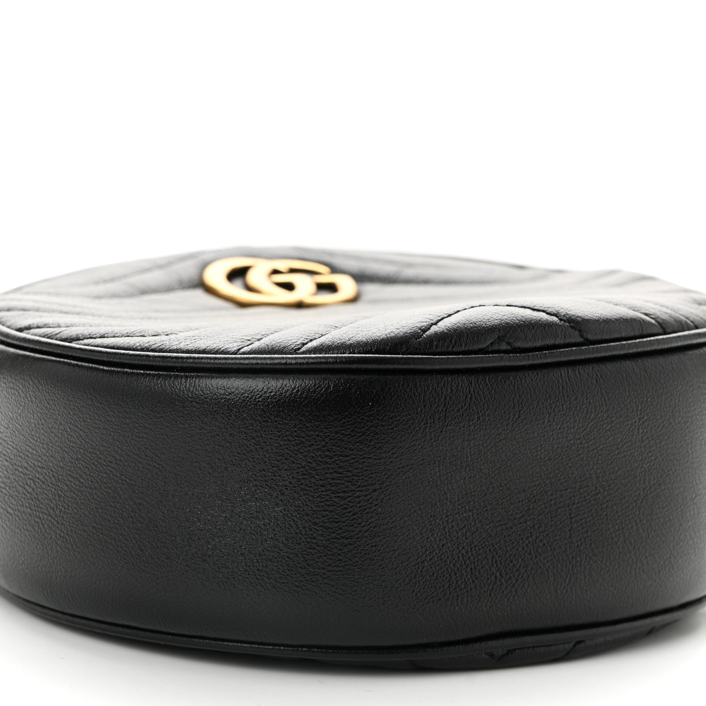 Azalea Calfskin Matelasse Heart Mini GG Marmont Round Shoulder Bag Black