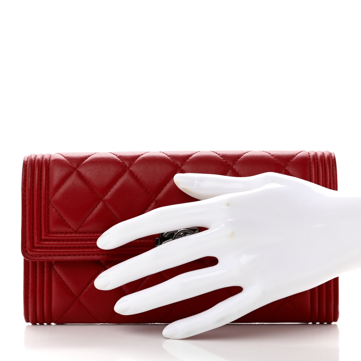 Chanel Lambskin Quilted Boy Flap Wallet Red 2 of 8