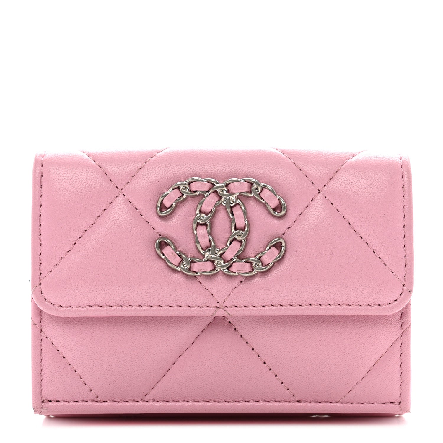 Chanel Goatskin Quilted Chanel 19 Small Flap Wallet Pink 1 of 9