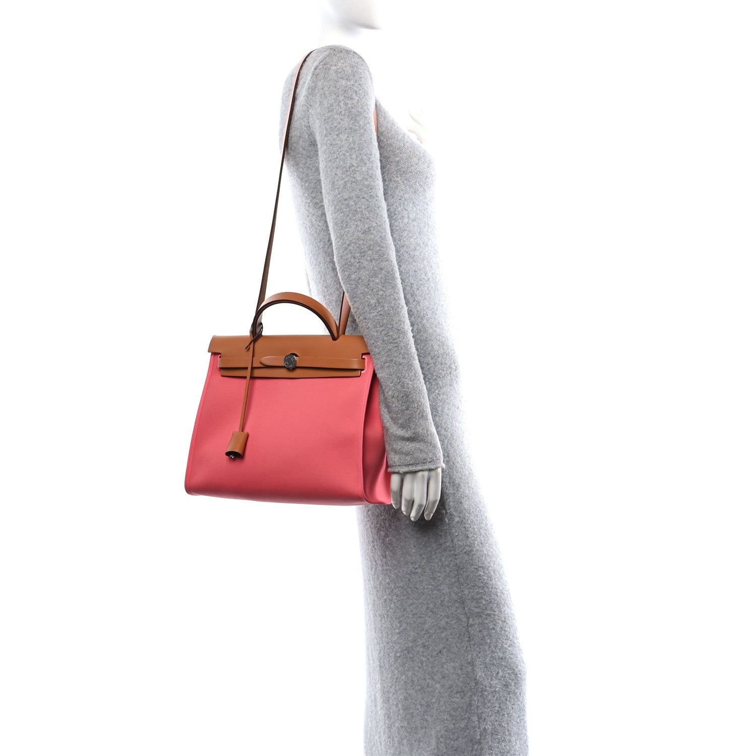 Hermes Vache Hunter Toile Herbag Zip 31 PM Rose Azalee Natural 2 of 11