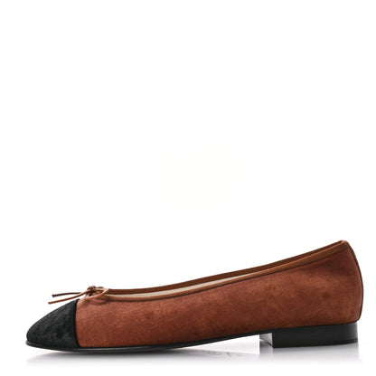 Chanel Velvet Cap Toe CC Ballerina Flats 38 Brown Black 1 of 9