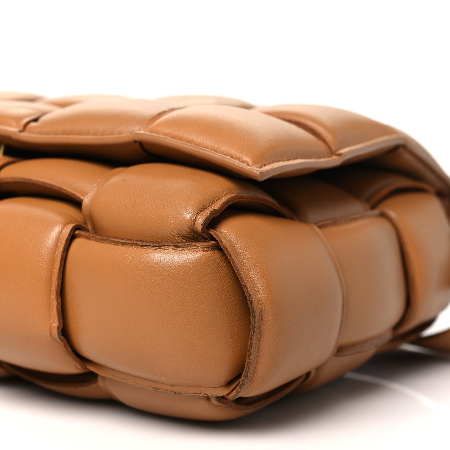 Nappa Maxi Intreccio Padded Cassette Crossbody Bag Caramel