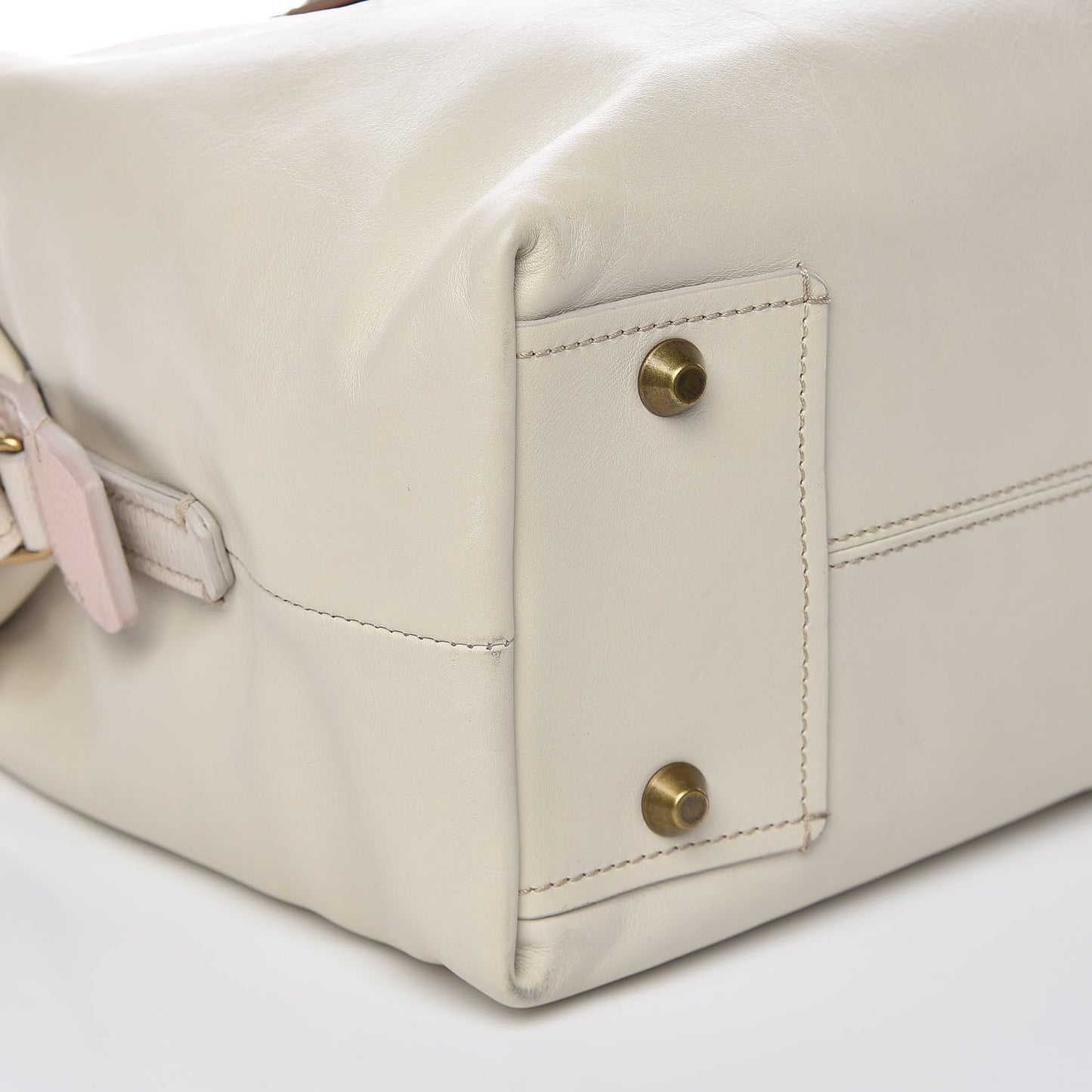 Smooth Calfskin Bicolor Padam Bowling Satchel White