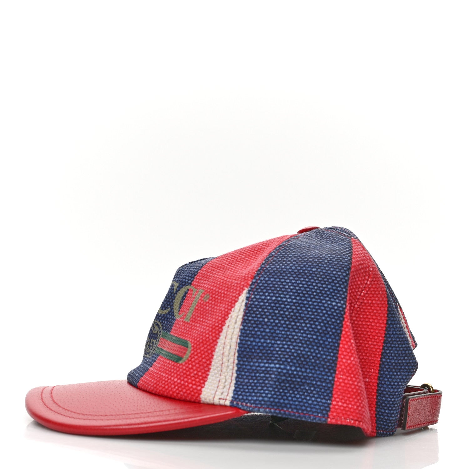 Gucci Canvas Textured Calfskin Sylvie Stripe Logo Baseball Hat S White Red 3 of 7