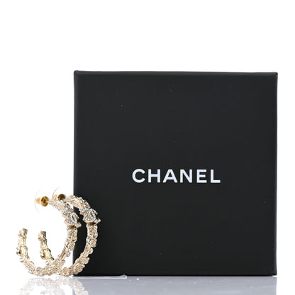 Chanel Crystal Camellia CC Hoop Earrings Gold 6 of 6