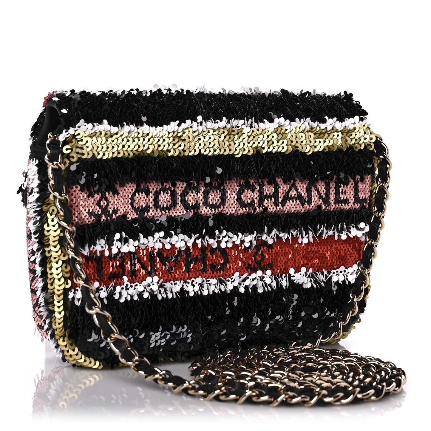 Sequin COCO Clutch With Chain Black Red