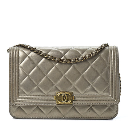 Chanel Metallic Lambskin Quilted Boy Wallet On Chain WOC Gold 1 of 16