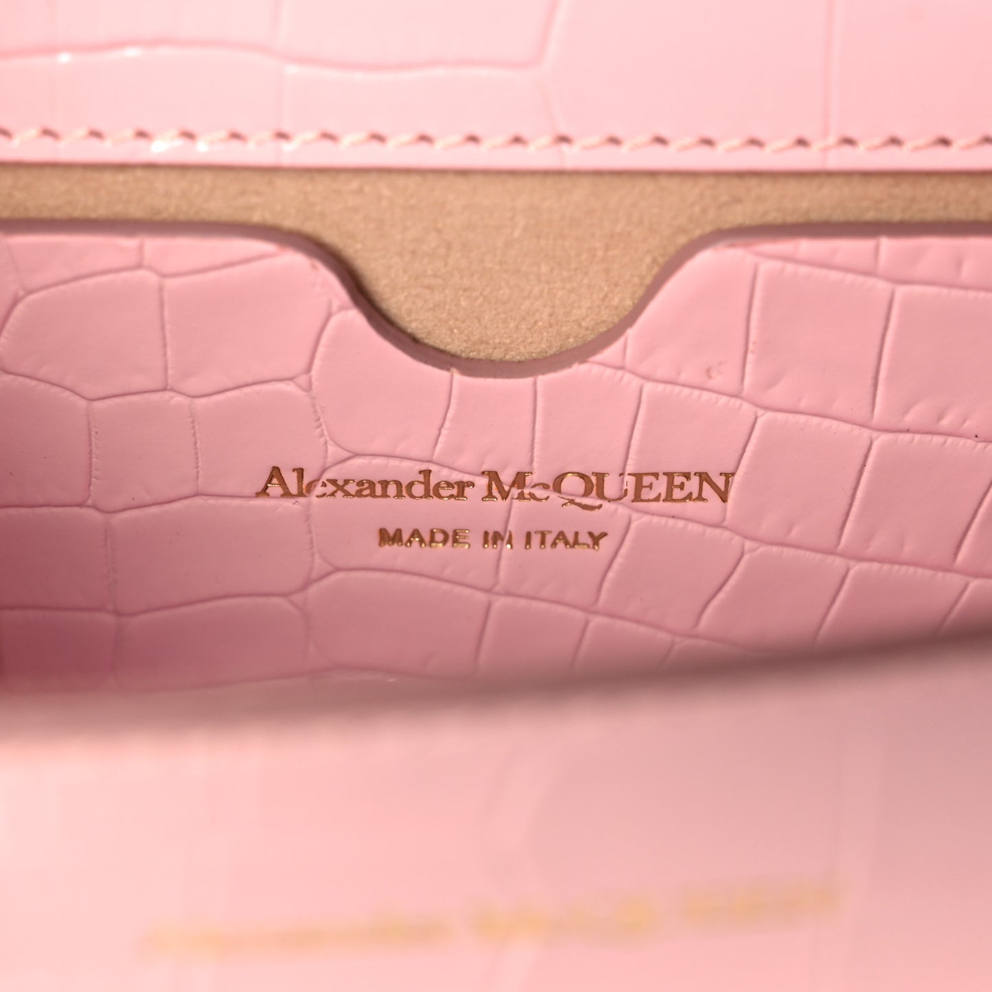 Calfskin Crocodile Embossed Knuckle Shoulder Bag Light Pink