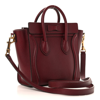 Celine Drummed Calfskin Nano Luggage Burgundy 3 of 10
