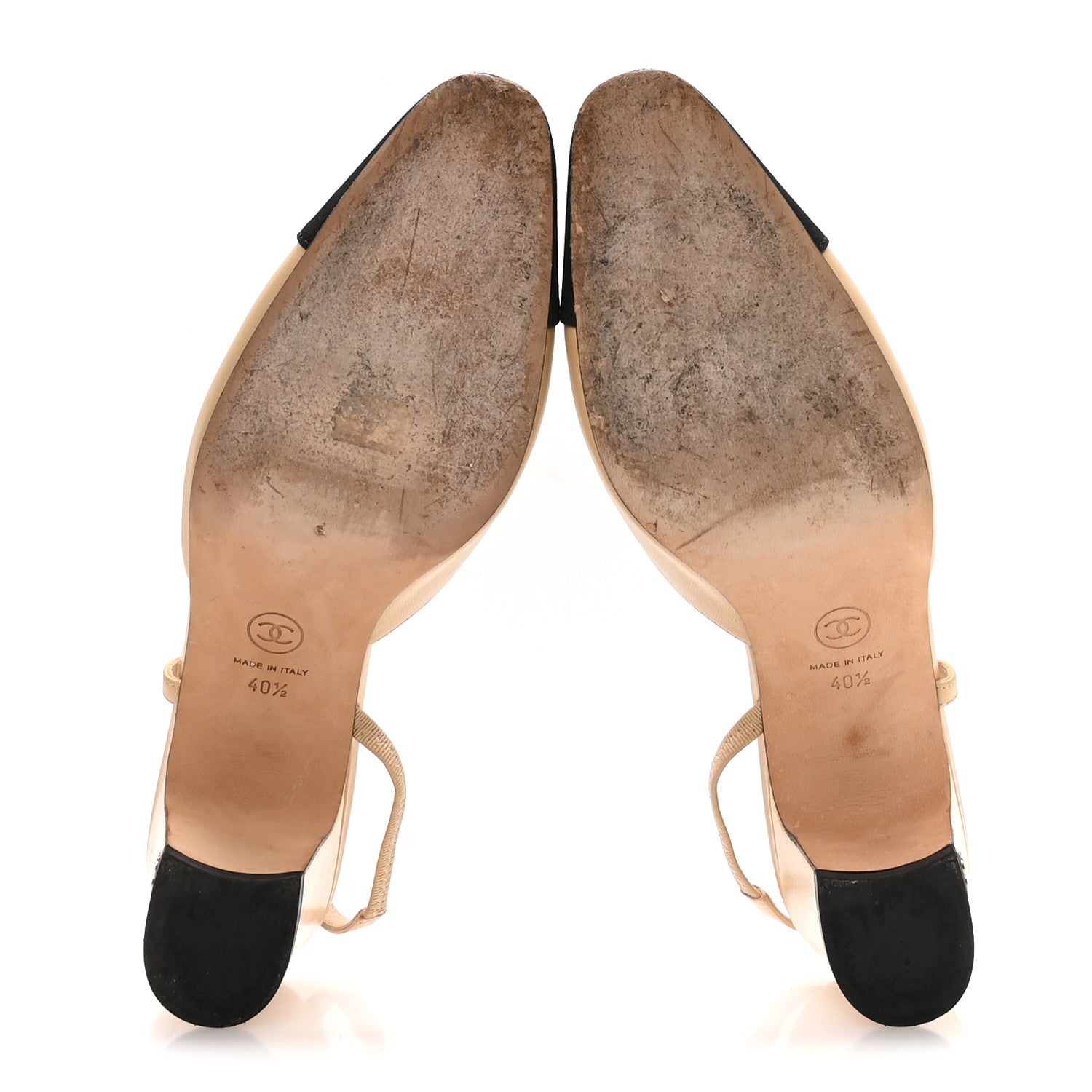 Chanel Goatskin Grosgrain Cap Toe CC Slingback Pumps 40.5 Beige Black 6 of 8