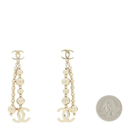 Chanel Metal CC Bead Drop Earrings Gold 2 of 5