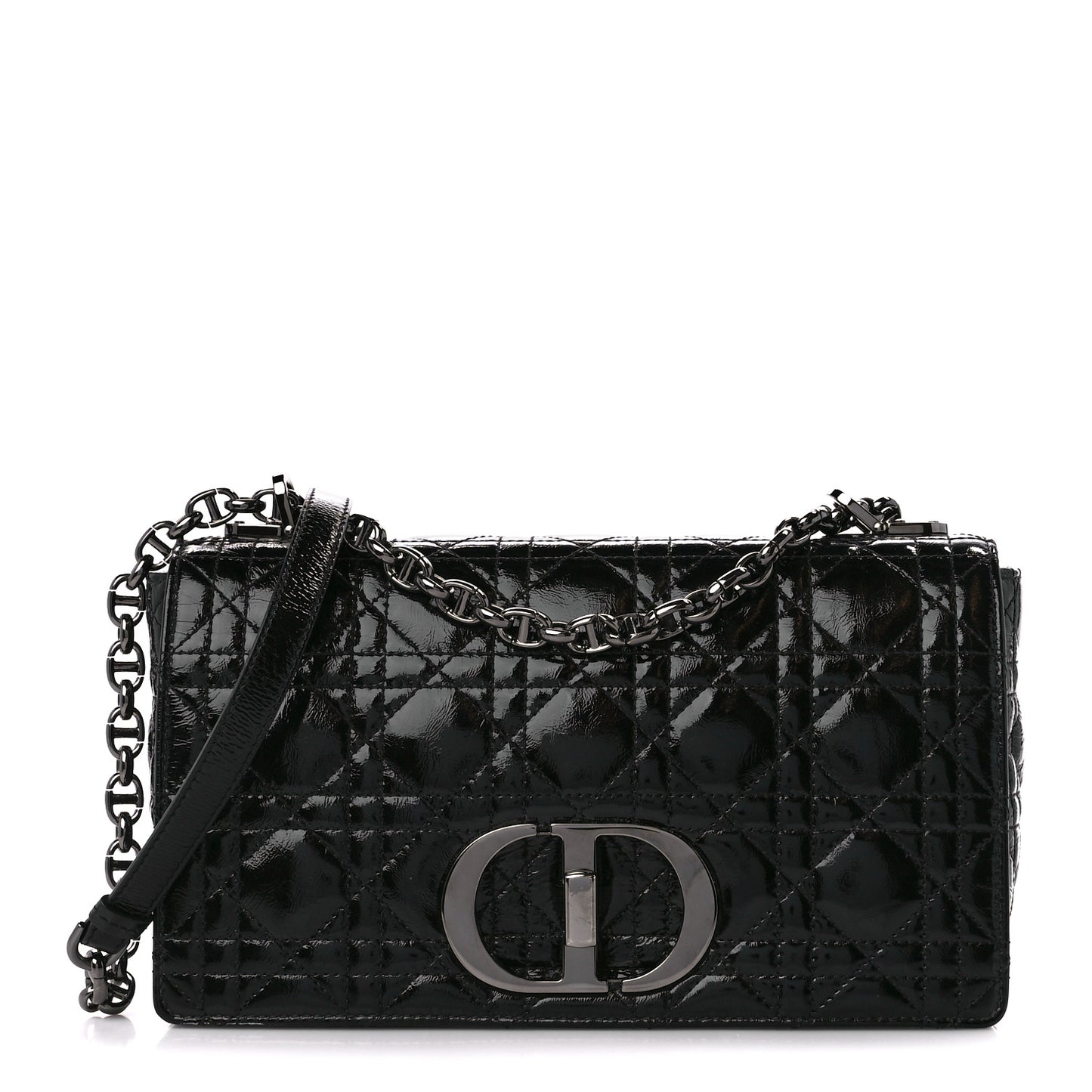 Crinkled Patent Lambskin Cannage Medium Caro Bag Black