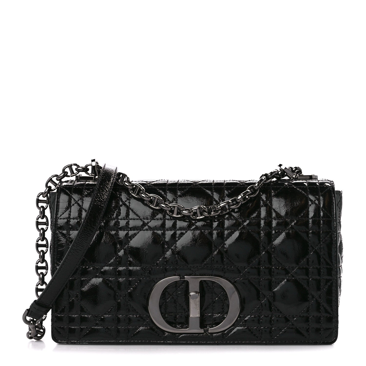 Christian Dior Crinkled Patent Lambskin Cannage Medium Caro Bag Black 1 of 10