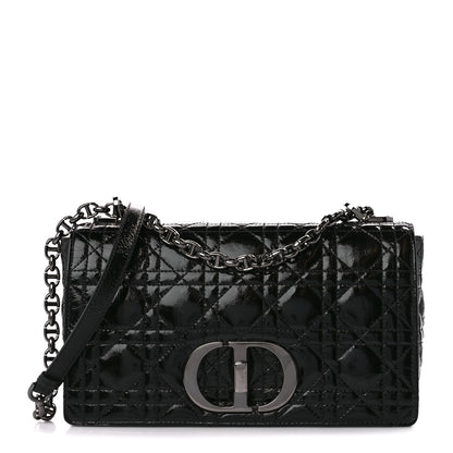 Christian Dior Crinkled Patent Lambskin Cannage Medium Caro Bag Black 1 of 10