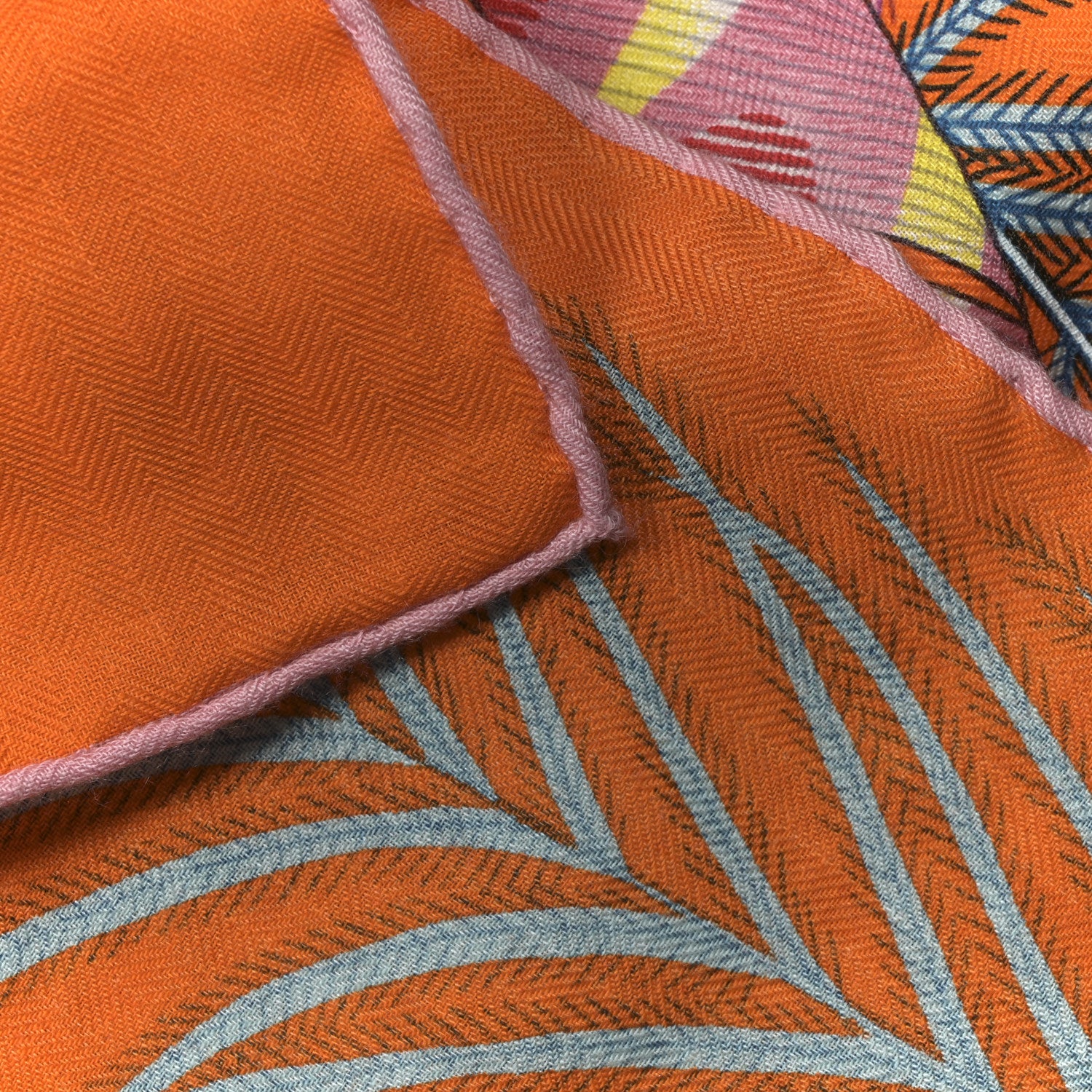 Hermes Cashmere Silk Plumes En Fete Shawl 140 Orange Mauve