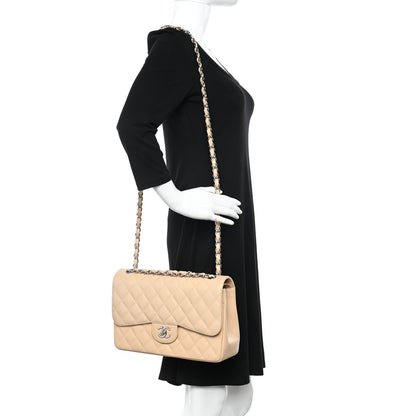 Chanel Caviar Quilted Jumbo Double Flap Light Beige 2 of 12