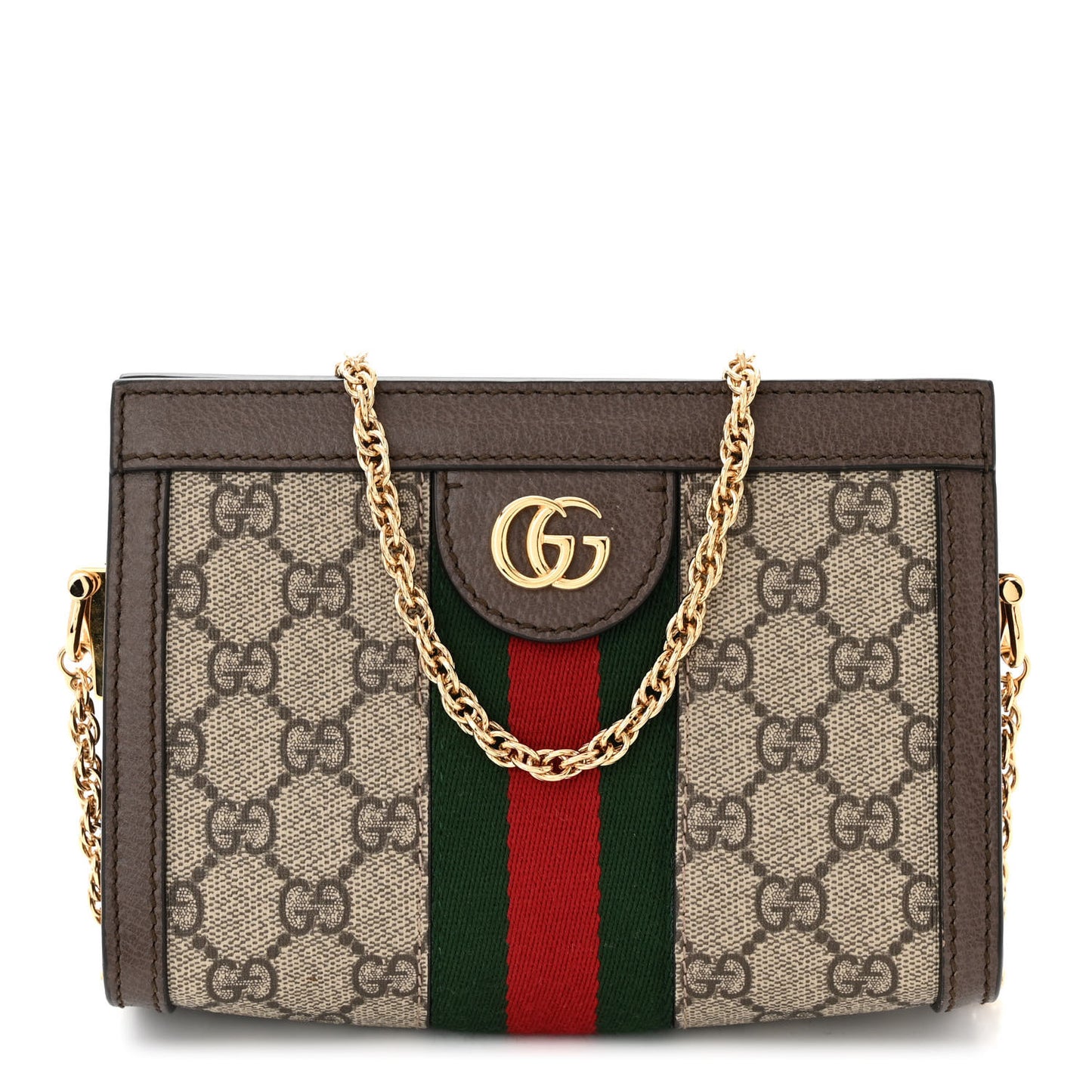 GG Supreme Monogram Textured Dollar Calfskin Web Mini Ophidia Chain Shoulder Bag Beige Ebony New Acero