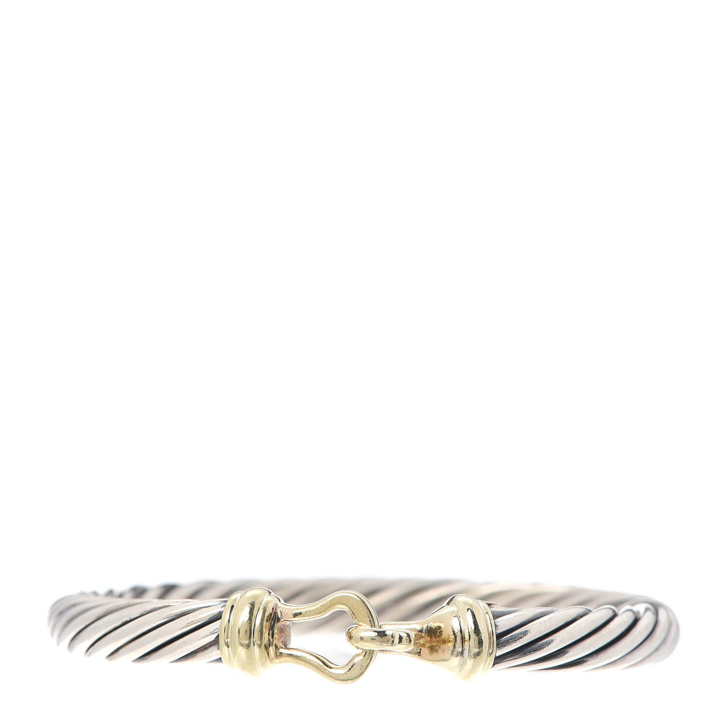 Sterling Silver 14K Yellow Gold 7mm Cable Classic Buckle Bracelet