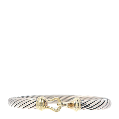 David Yurman Sterling Silver 14K Yellow Gold 7mm Cable Classic Buckle Bracelet 1 of 5