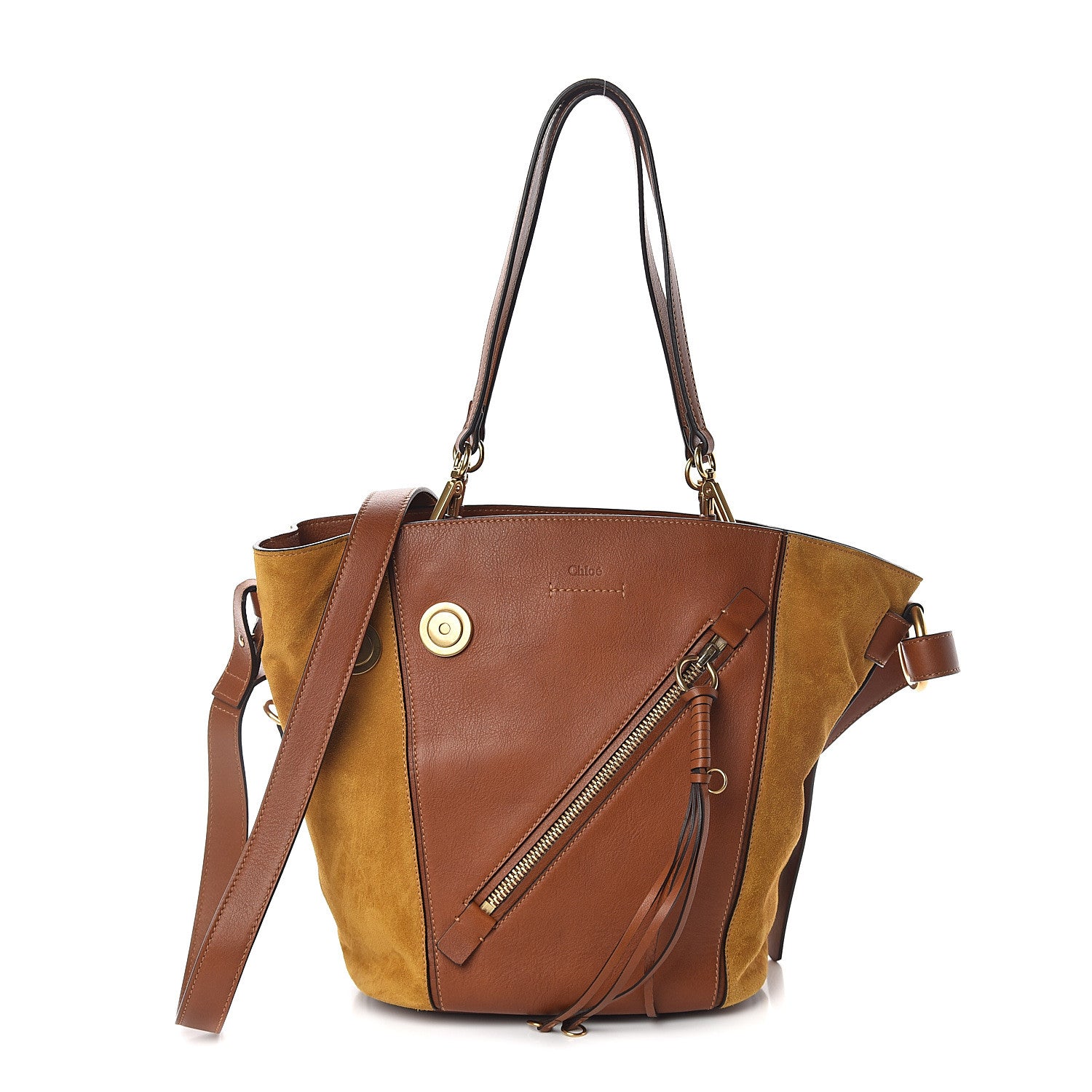 Chloe Smooth Calfskin Suede Medium Myer Double Carry Bag Caramel 1 of 7