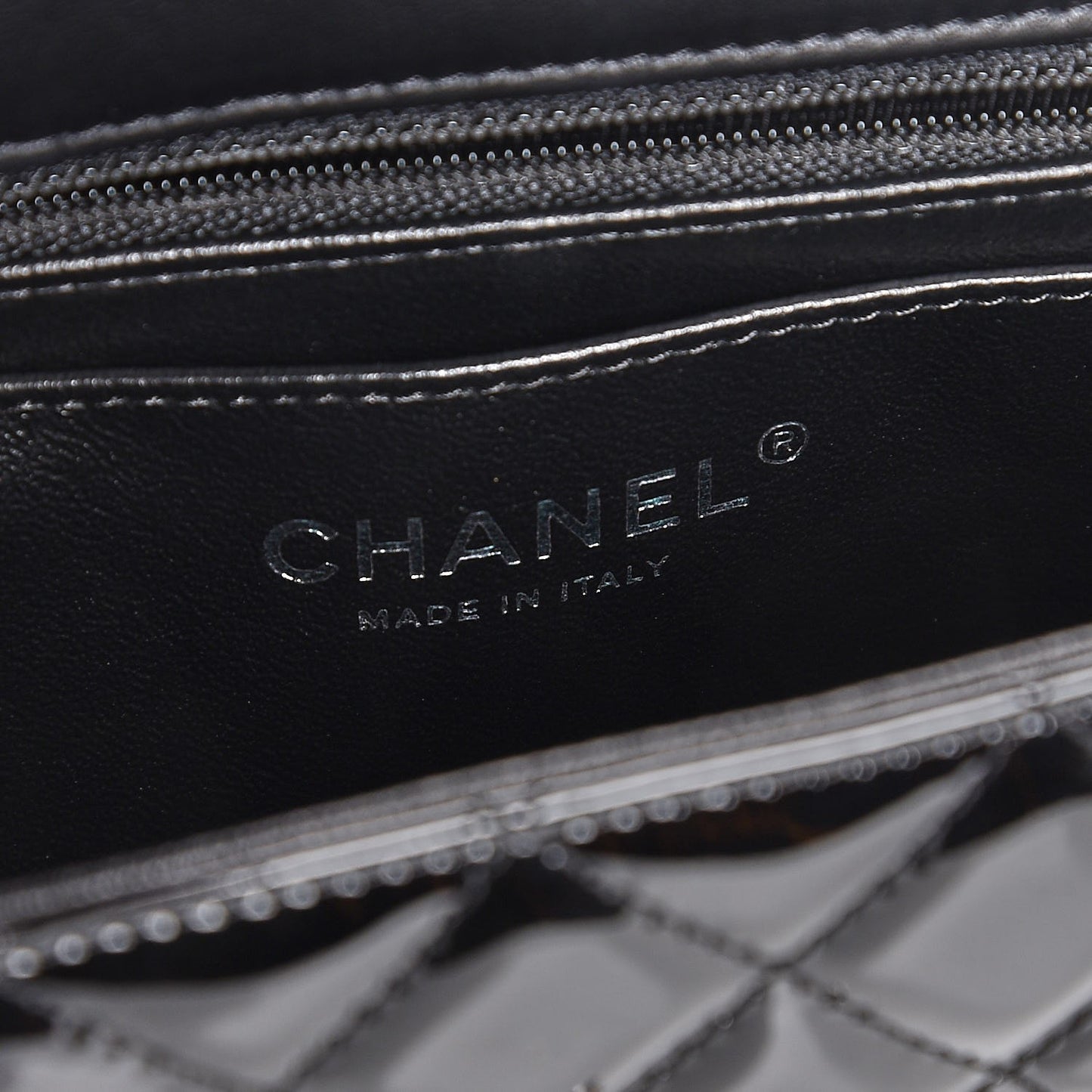 Patent Calfskin Quilted Mini Rectangular Flap Black
